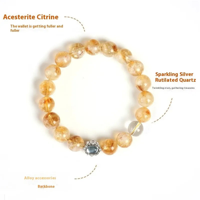 Citrine crystal bracelet with 10mm geometric beads and grinding treatment finish