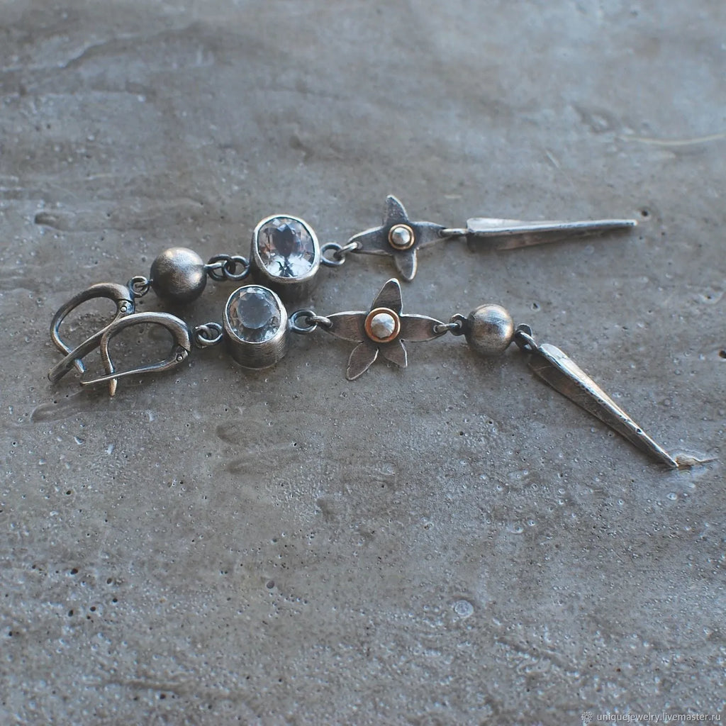 Hesheng geometric antique silver rhinestone pendant earrings with long drop design