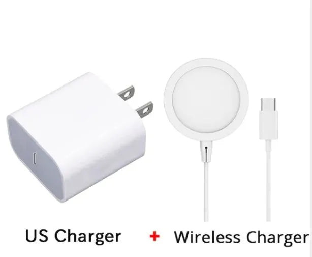 Magsafe magnetic wireless charger for Apple iPhone in silver, black, blue, or red metal finish