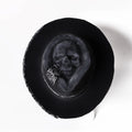 Black handmade wool felt skull hat with conical crown for Halloween costumes