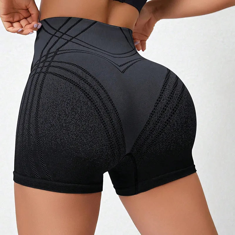 Women's high waisted gradient fitness shorts in black or brown colours for yoga and sports
