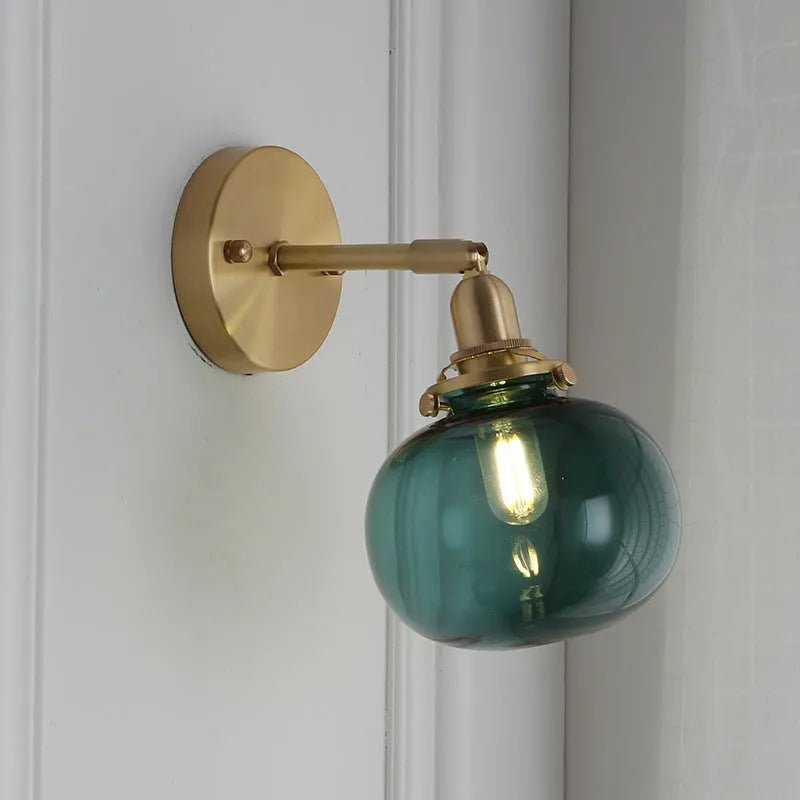 Pumpkin-shaped transparent glass wall lamp for living room or bedroom decor
