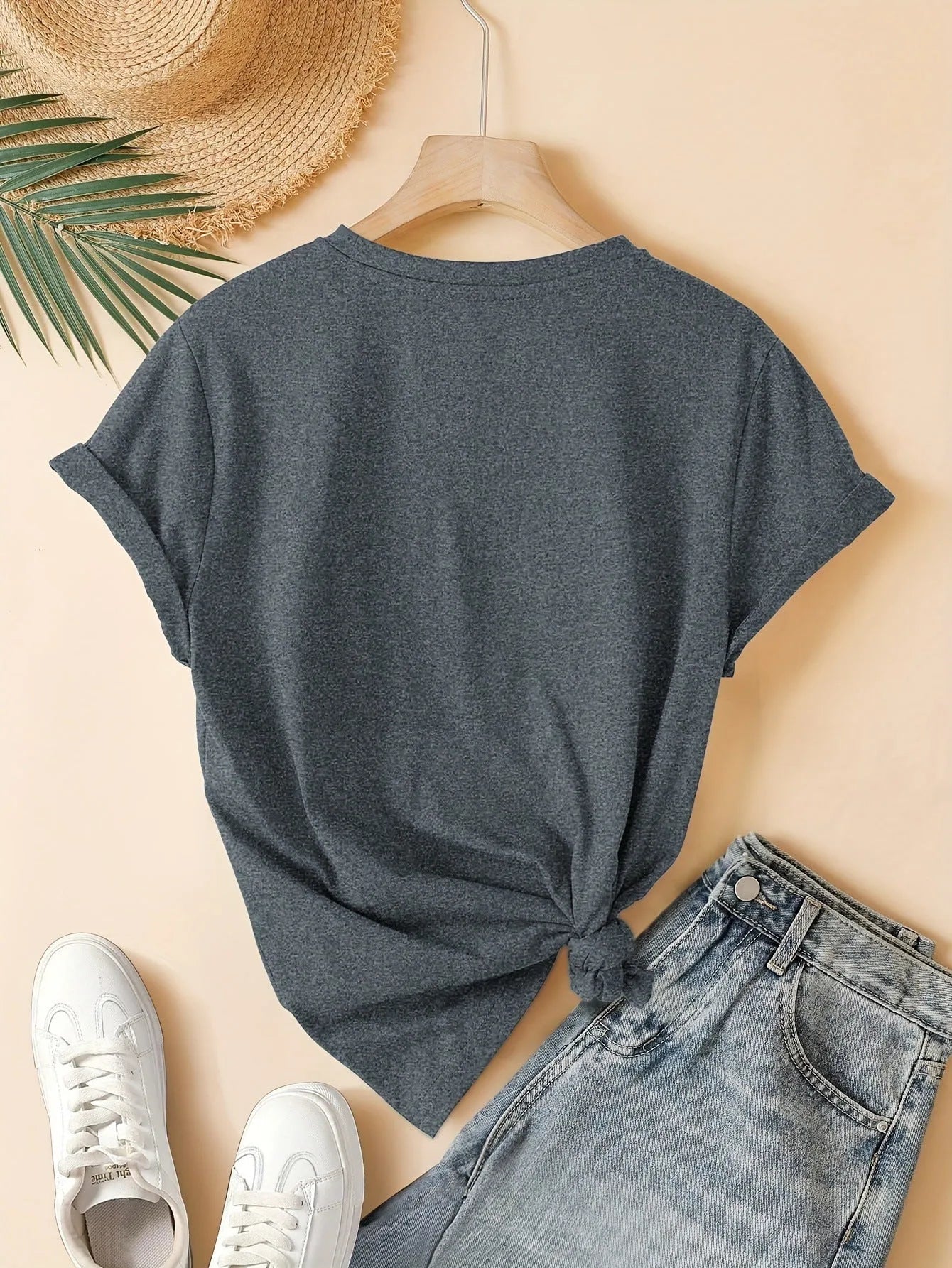 Women's pure cotton art retro Chinese style short sleeve t-shirt in dark grey