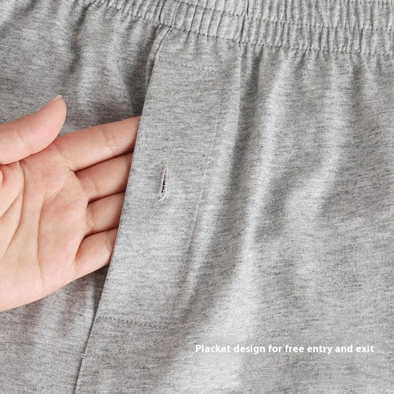 Men's light gray pure cotton high waist loose boxer shorts laid flat