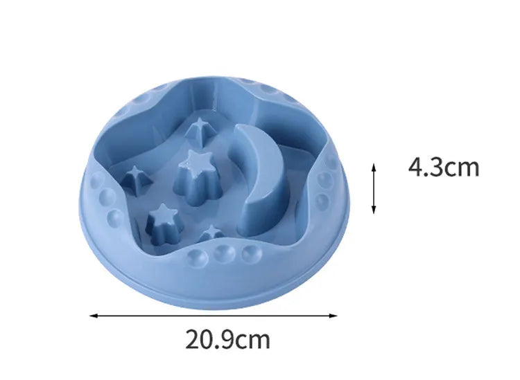 Dog slow feeder bowl with moon, star, and wing pattern in blue colour, large capacity design for feeding and water