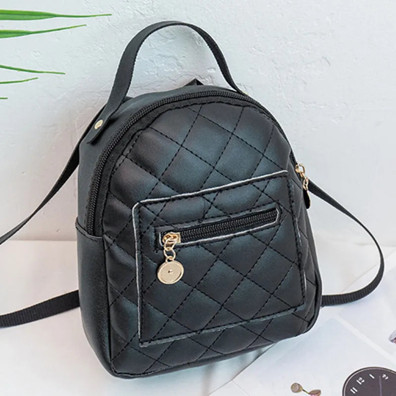 Hard square Korean style embroidered backpack for girls in black, pink, or white.
