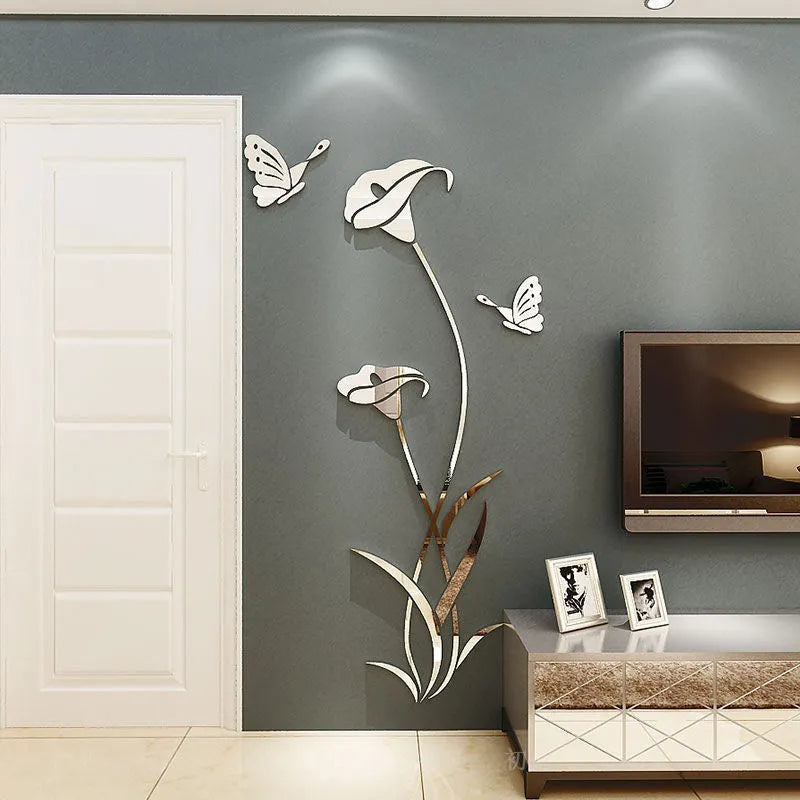 Lily floral 3D acrylic wall sticker in pink colour showing dimensional detail