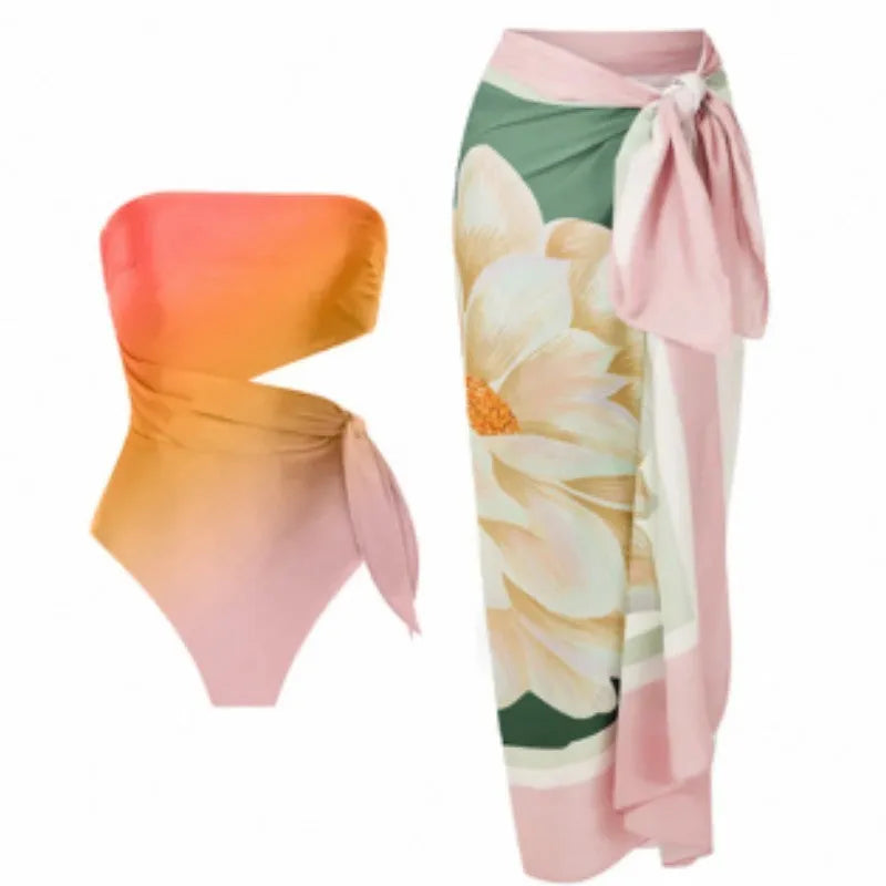 Women's one-piece swimsuit with retro French print in a close-fitting cut.