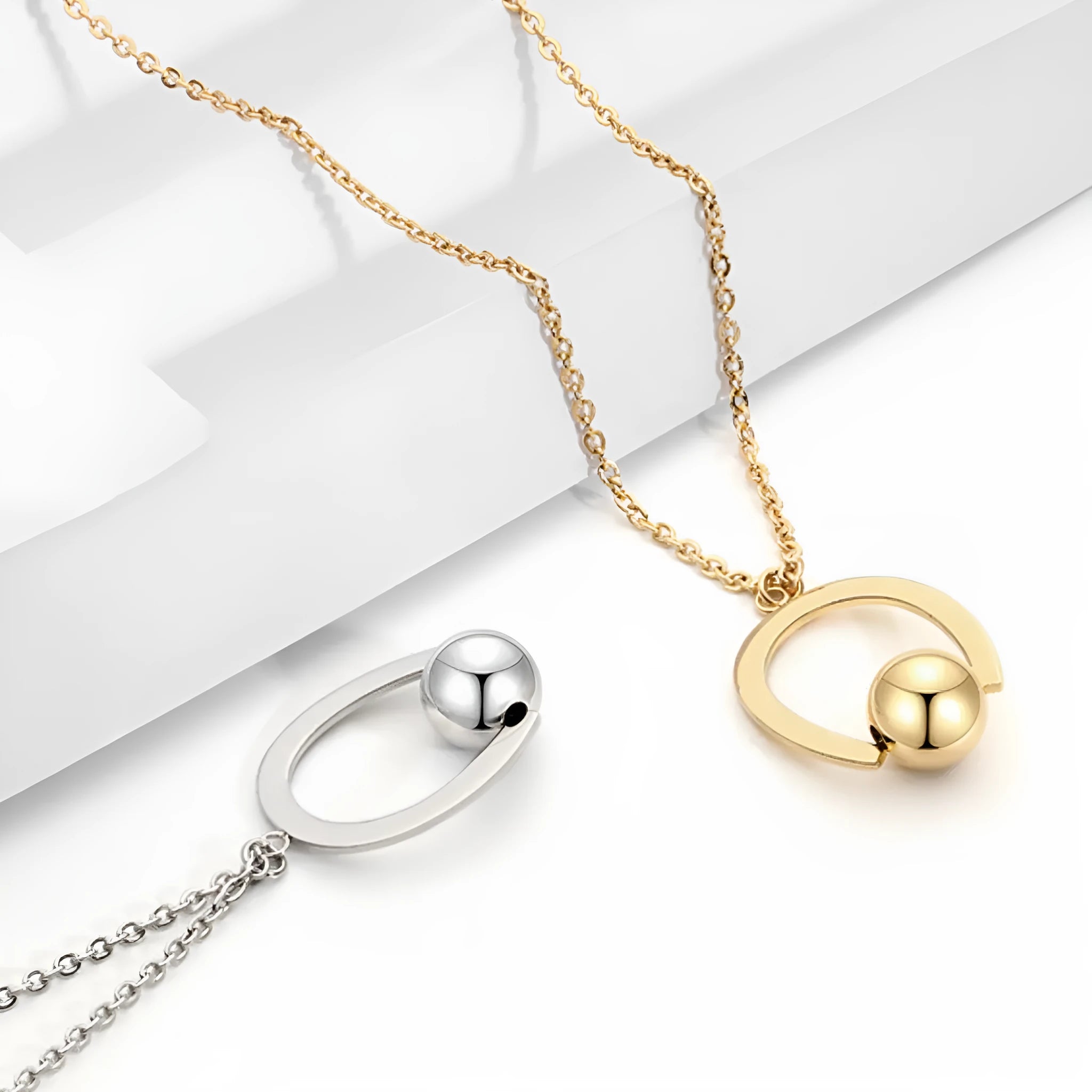 Stainless steel geometric pendant necklace with cross chain and adjustable length
