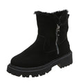 Women's black thick plush snow boot with side zip and faux fur lining