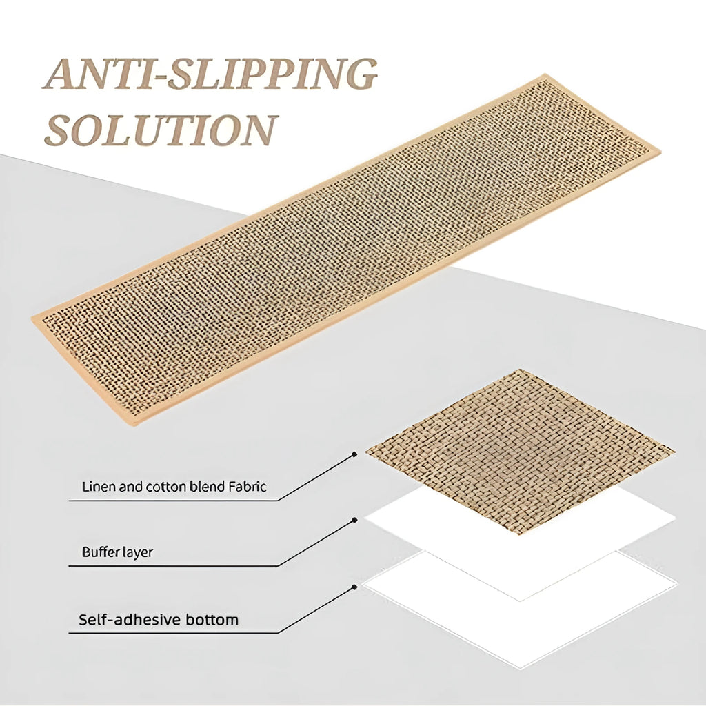 Japanese-style linen-look stair mat with non-slip rubber bottom measuring 20x76cm in camel colour