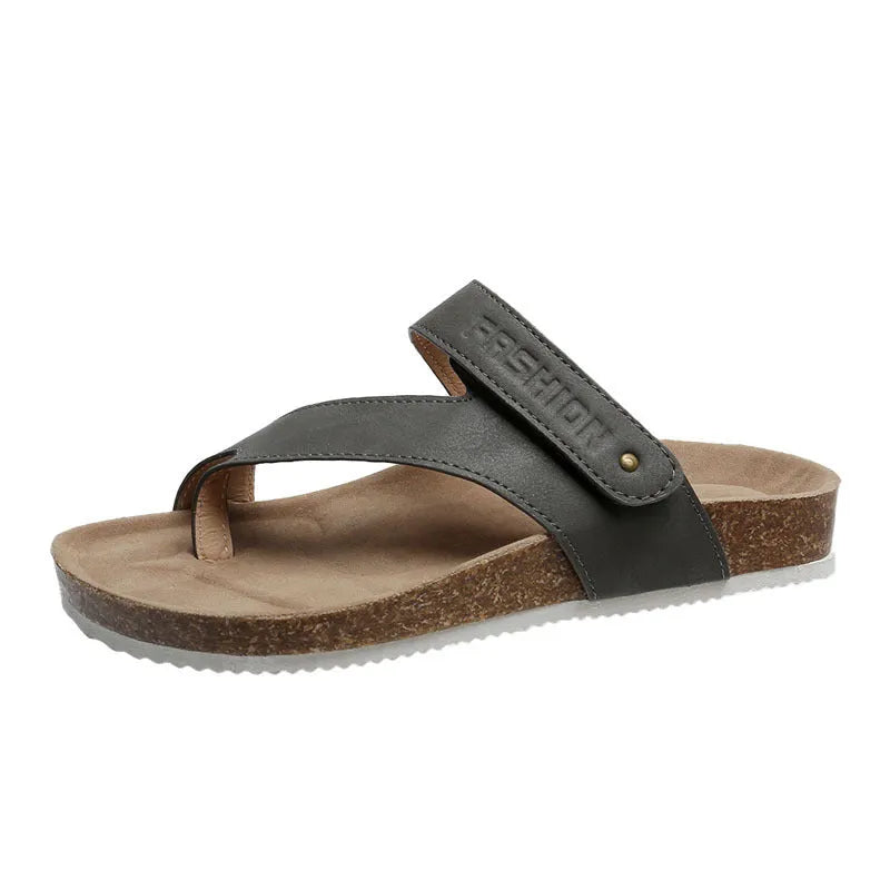 Flat toe ring thick-soled flip-flops in a solid colour on a foam sole.