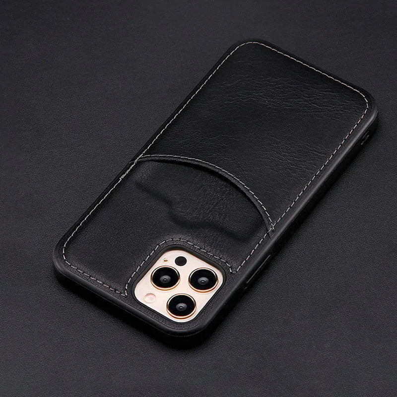 Dark blue PU leather protective case for iPhone models from 7 to 14 series