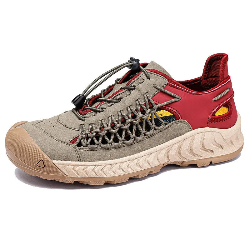 Men's hand-woven closed-toe sandals with elastic band and non-slip rubber sole