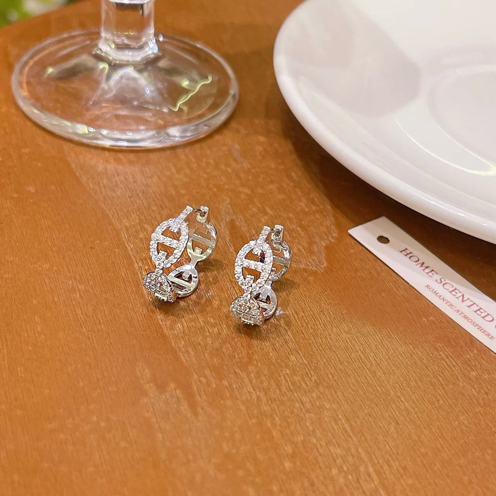 Ladies electroplated copper earrings with diamond effect and thick gold plating in three colour options