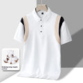 Men's striped cotton T-shirt with a lapel collar and short sleeves in a loose fit.