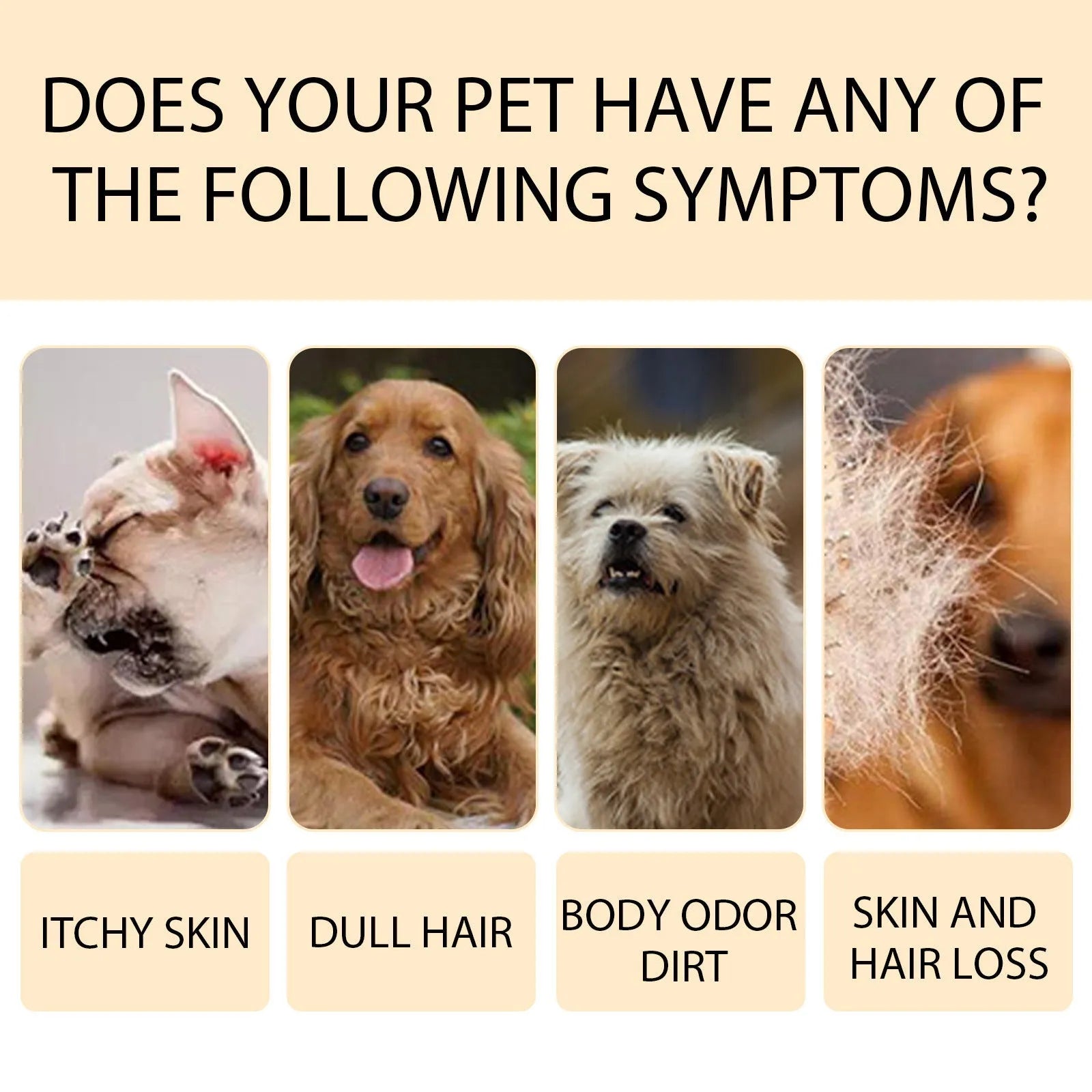 Bottle of mild pet shampoo for dogs in 100ml or 300ml size.