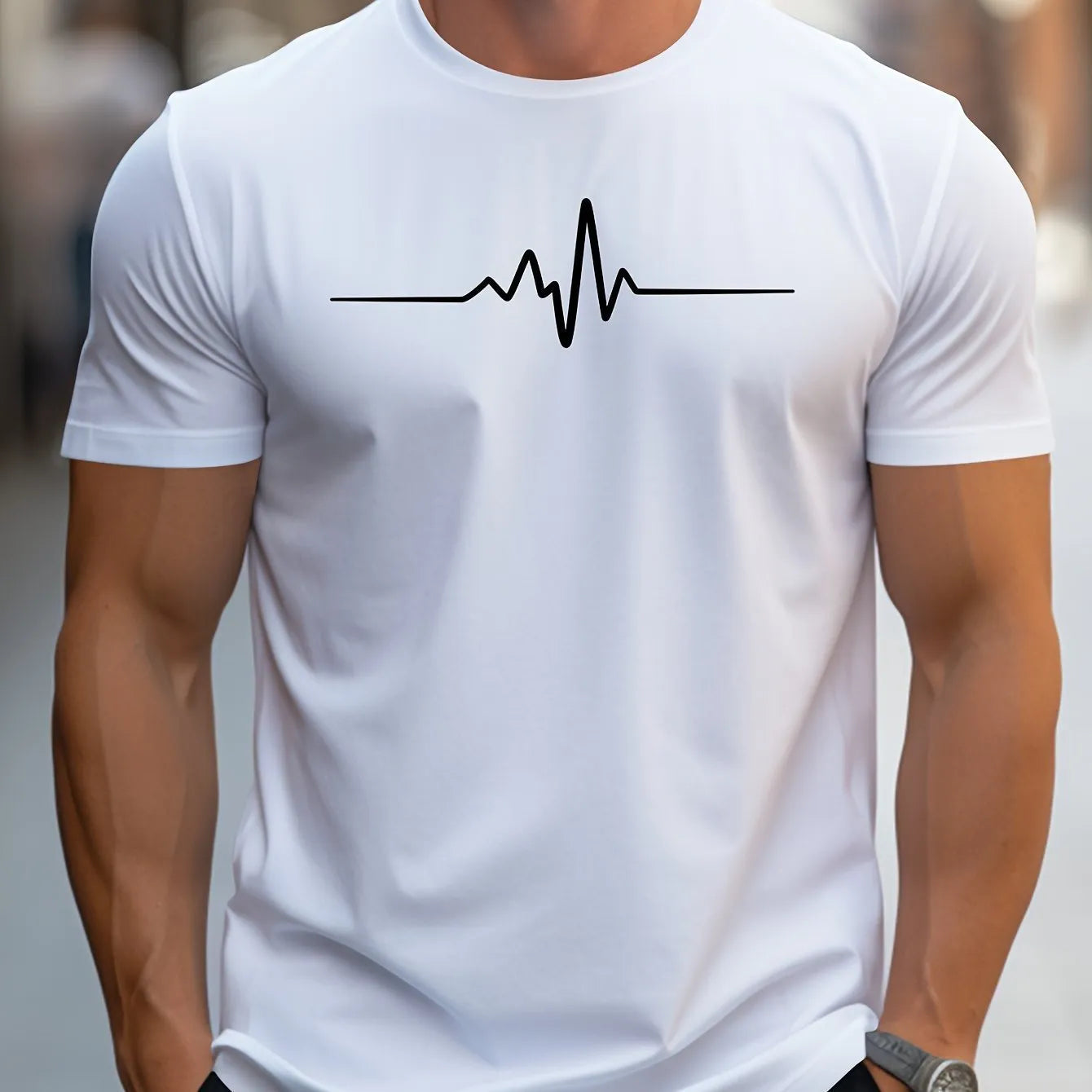 Men's loose fit T-shirt with 3D sports letter pattern in chemical fibre blend fabric, short sleeves