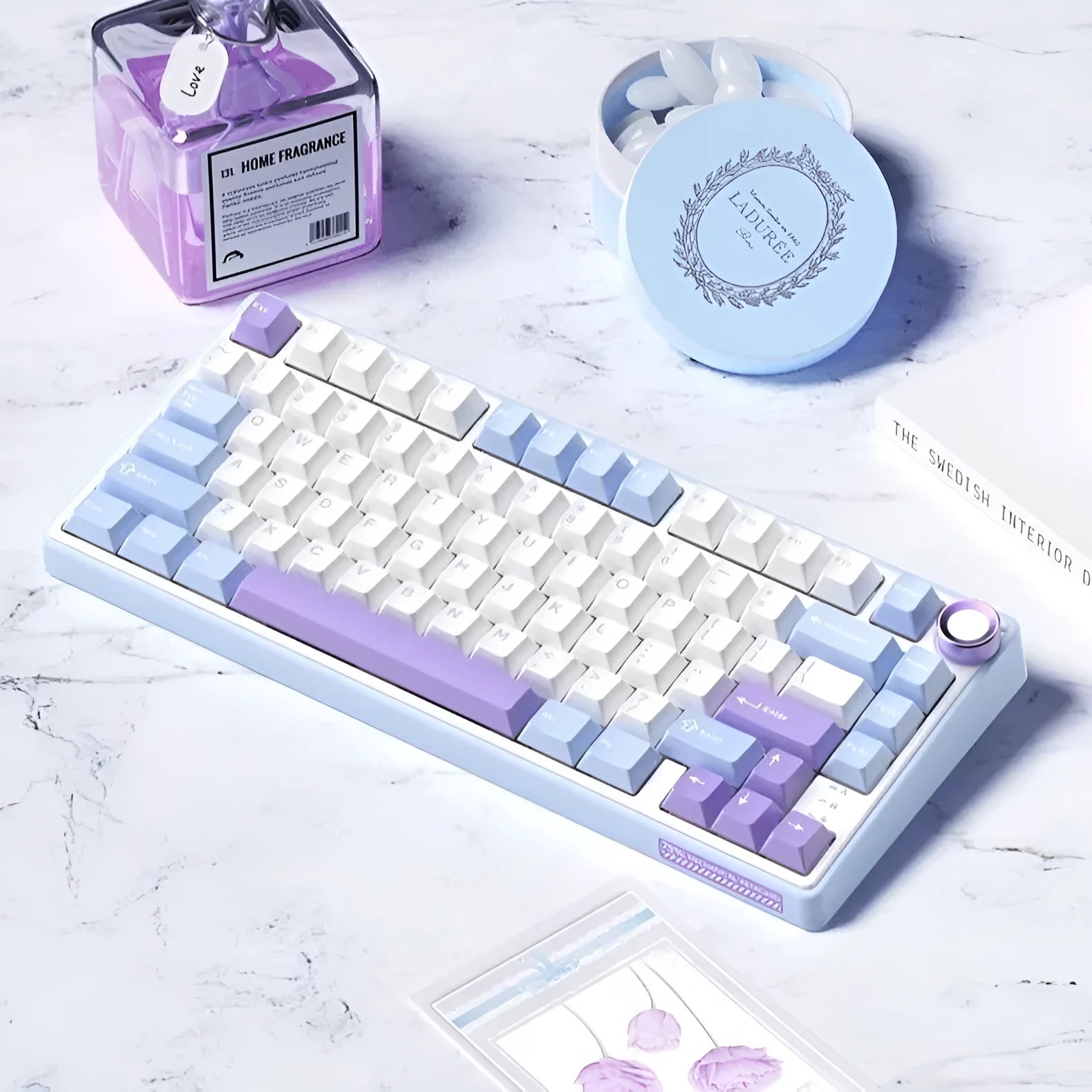 Wireless mechanical keyboard with Bluetooth connectivity showing multiple colour and switch options