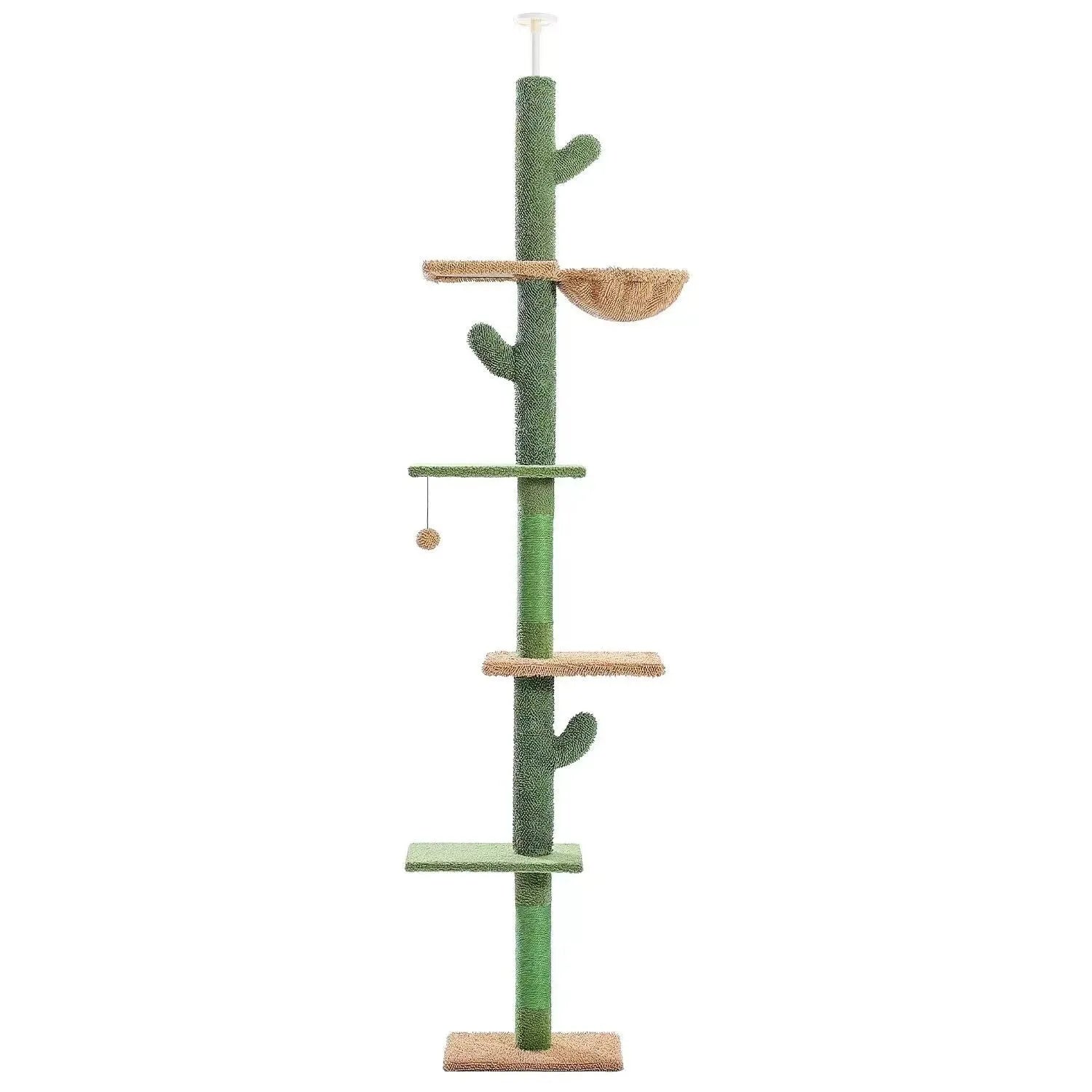 Tall solid wood cat climbing frame with integrated scratch board, high cat nest, and hidden toy compartment.