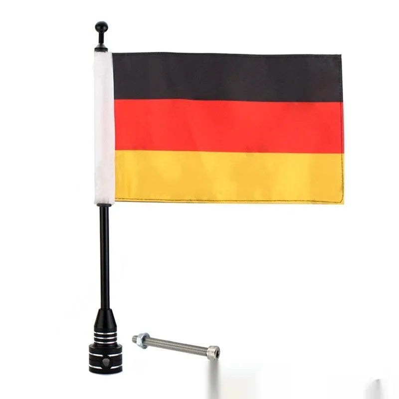 Black and silver electroplated motorcycle flagpole mount for side box or luggage rack attachment