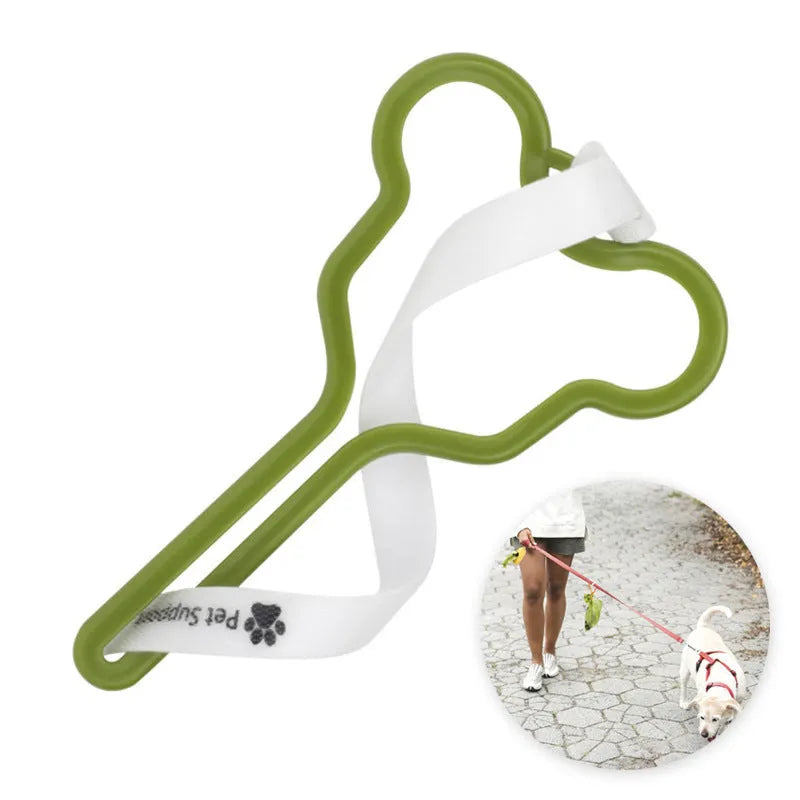 Dog poop bag holder with hands-free clip and adjustable Velcro strap in random colour selection