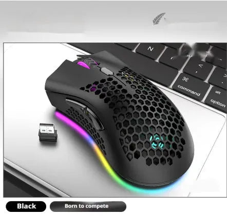 Hollow out wireless gaming mouse with RGB lighting in cyan colour