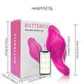 Rose red butterfly-shaped wearable vibrator with smartphone app control for external stimulation