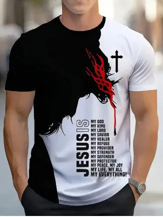 Men's loose fit short-sleeved t-shirt with digital 3D striped printing in casual style