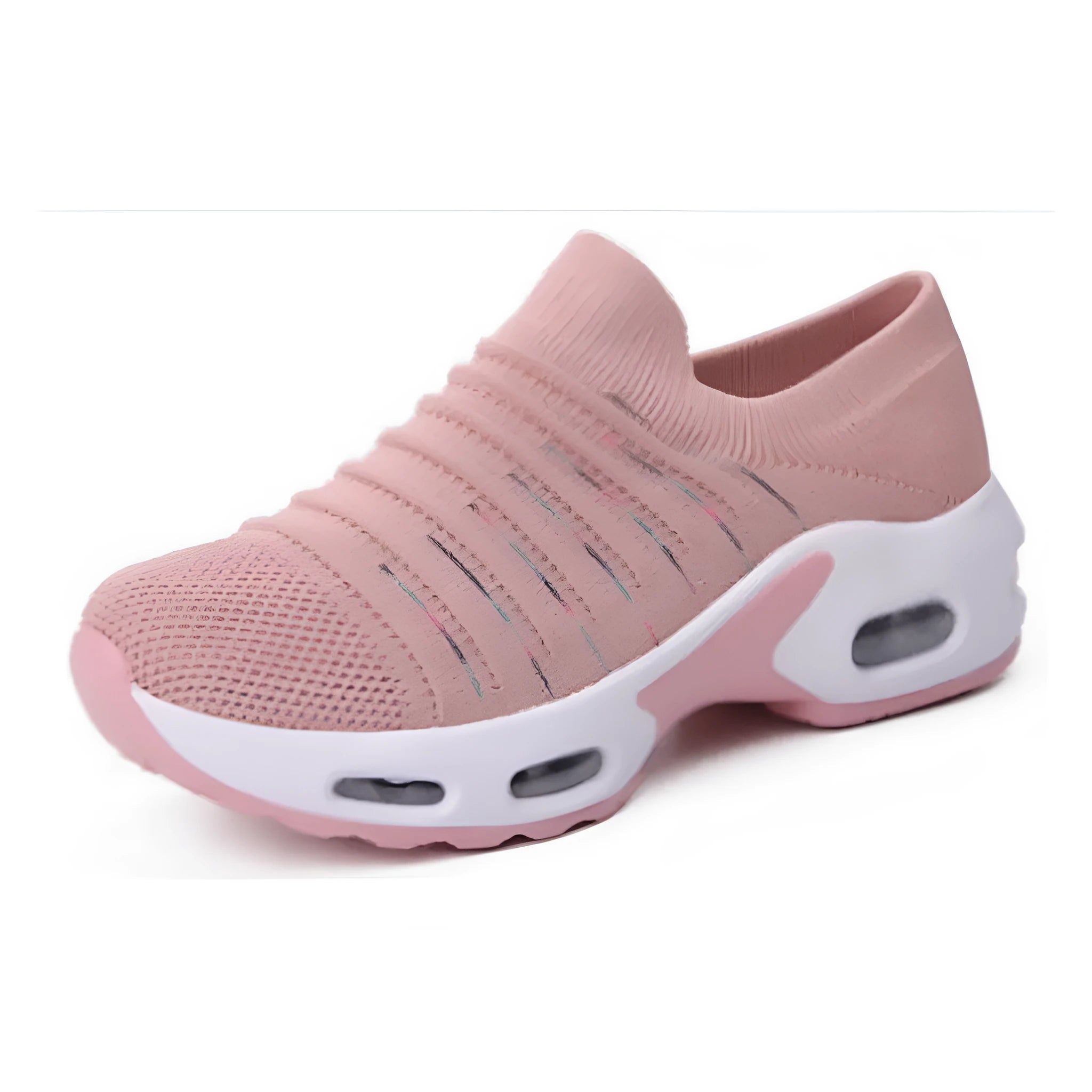 Plus size women's fly-knit sock shoes in stretch mesh with low heel and round toe