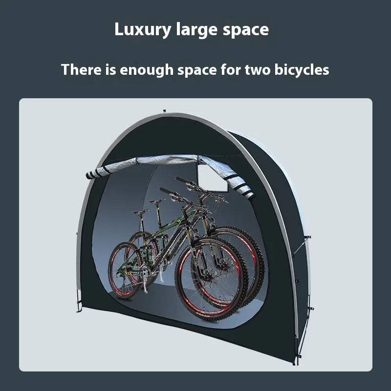 Black outdoor bicycle storage tent measuring 185cm with space for 2-3 bikes