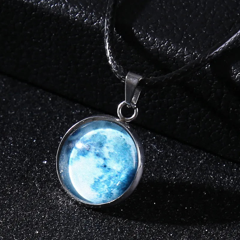 Luminous alloy unisex necklace with organic glass constellation pendant on adjustable glass chain.