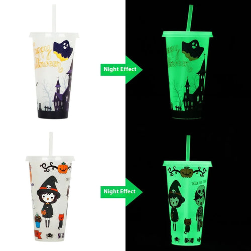 720ml Halloween luminous straw cup in cylindrical shape with PP plastic construction
