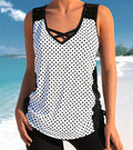 Women's printed swimsuit with boxer shorts in black, navy blue, or light green colours