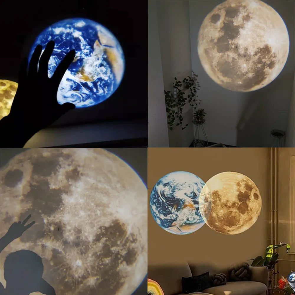 Star projector lamp showing earth projection with adjustable hose bracket and USB cable
