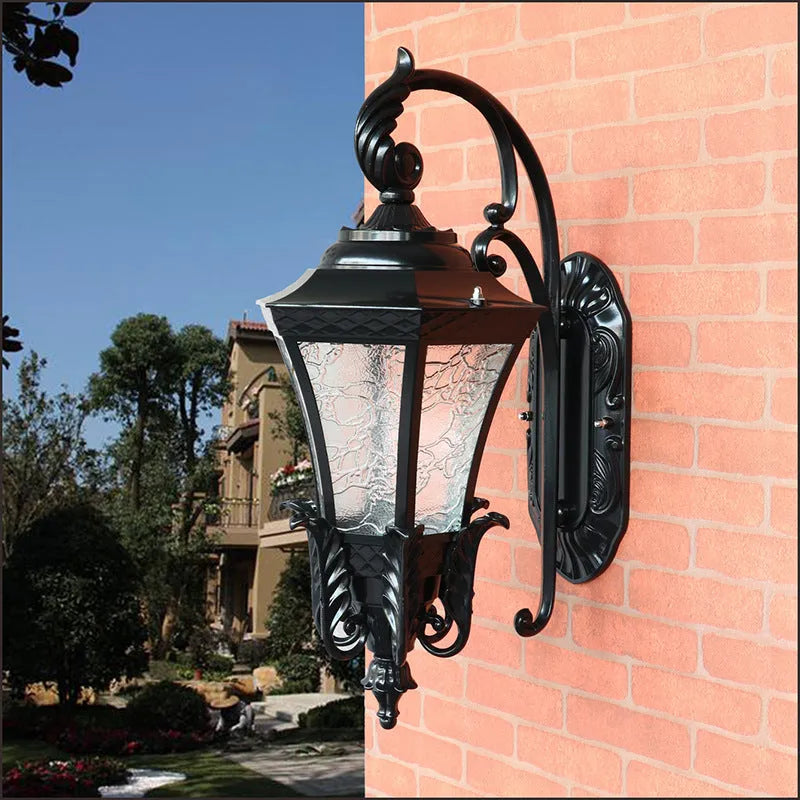 European-style black outdoor waterproof wall lamp with IP54 rating for courtyard lighting