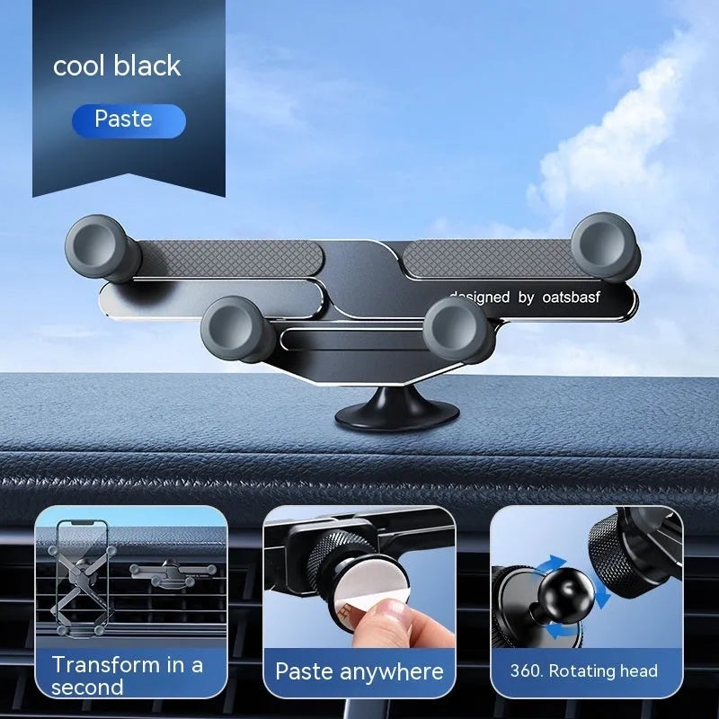 Invisible alloy car phone holder bracket in black mounted on vehicle air vent