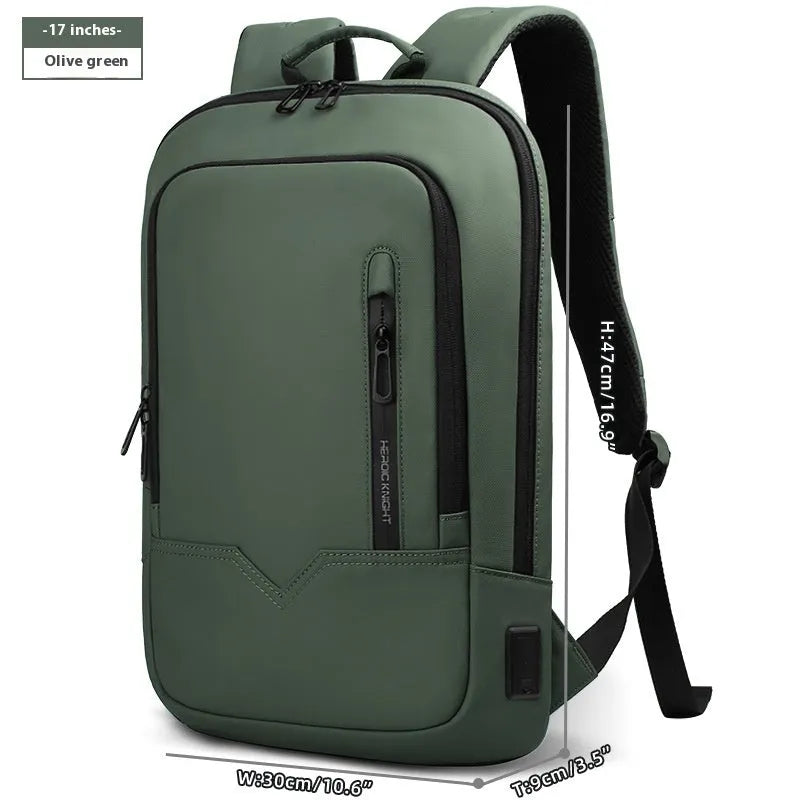 Lightweight polyester commuter backpack with USB port in olive green colour