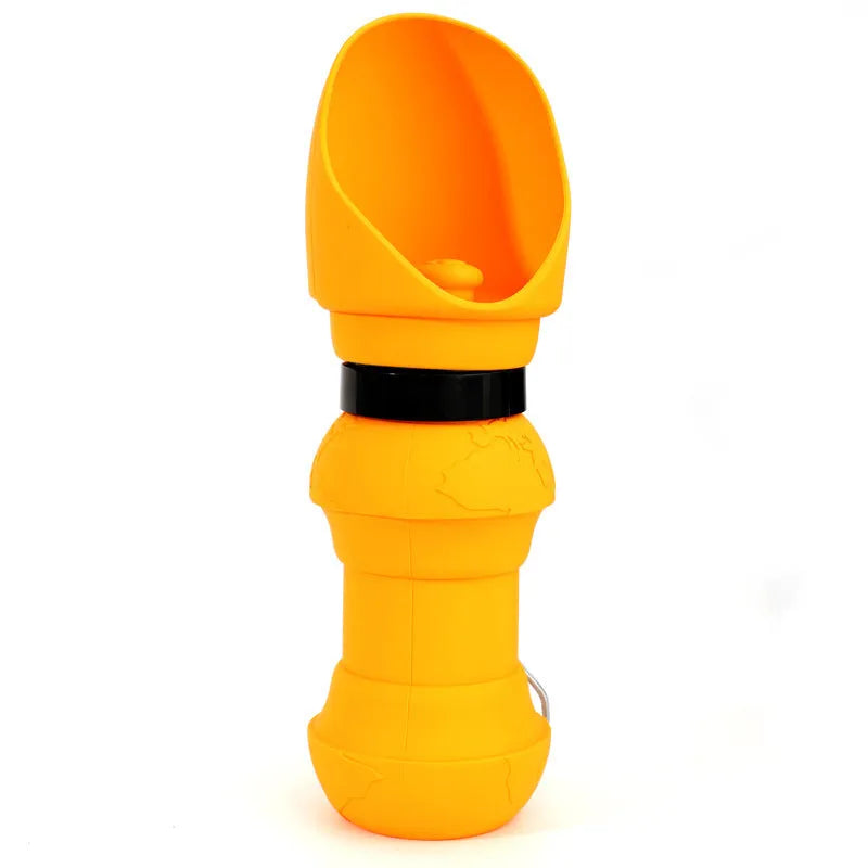 A folded and unfolded silicone water cup for pets, shown in green pineapple colour.