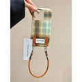 Fleece flannel plaid phone case with wristband for iPhone 13-16 series, half-pack embossed design