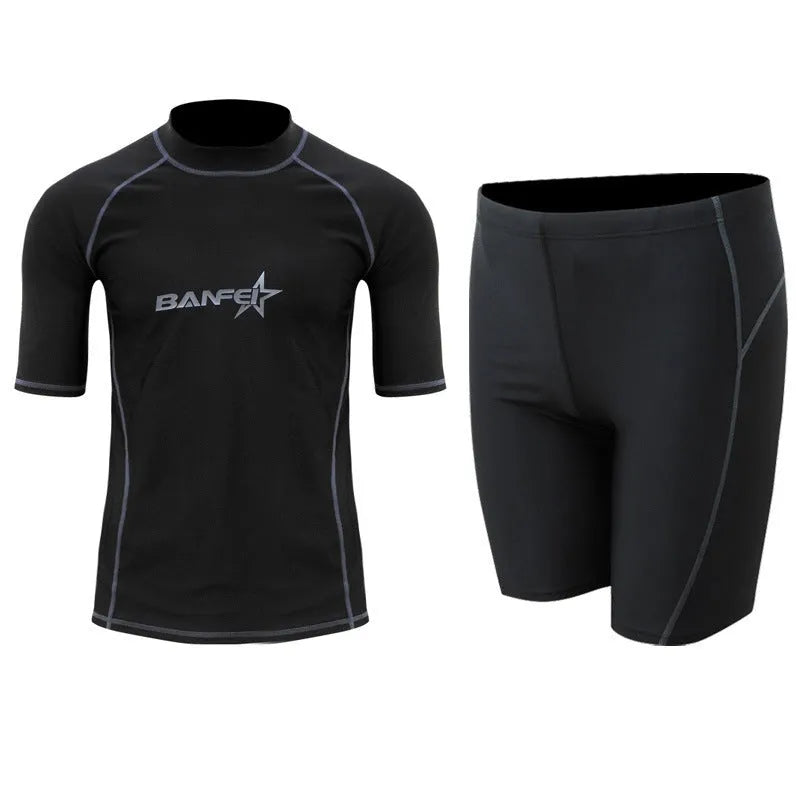 Men's half sleeve swimwear set for swimming snorkeling surfing with quick-dry nylon fabric