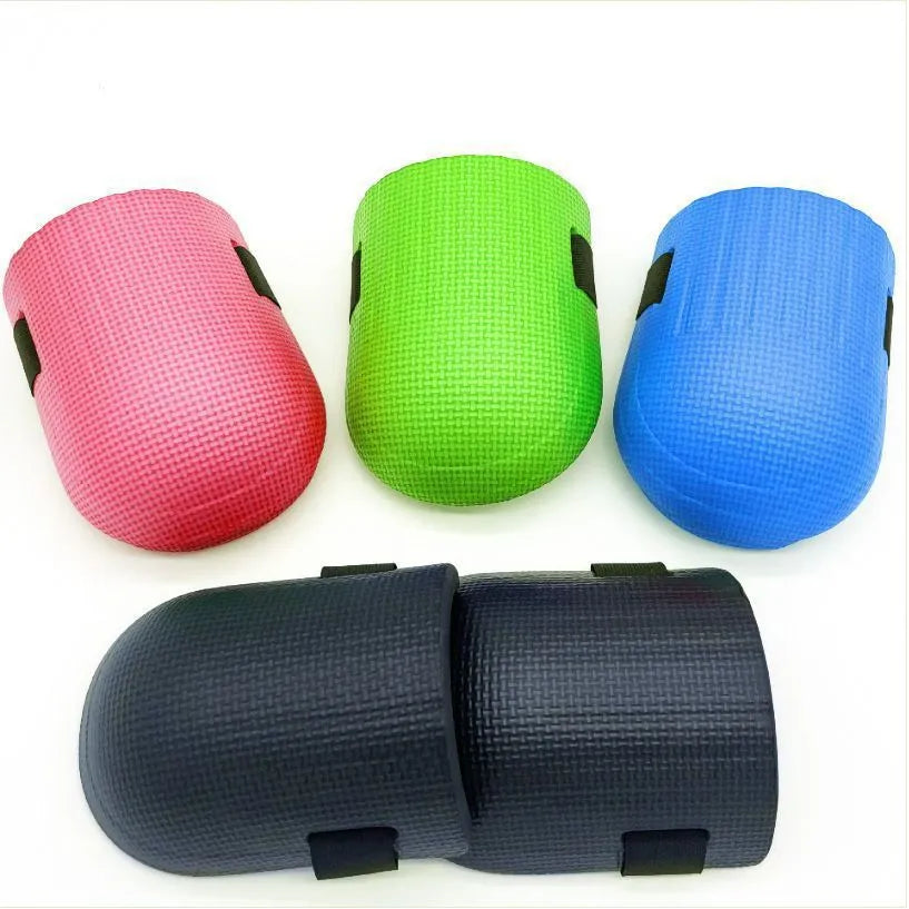 A pair of thick EVA foam kneecap pads in blue colour for floor work.