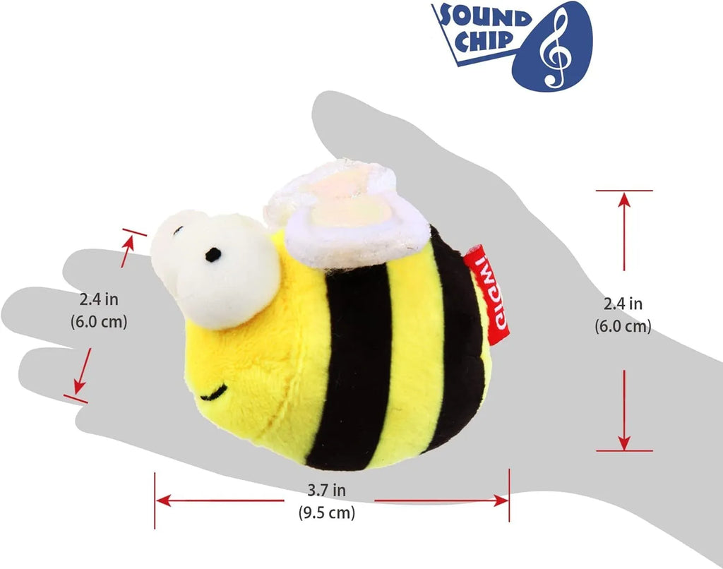 Yellow bee-shaped electronic cat toy with motion-activated chirping sound for indoor pets