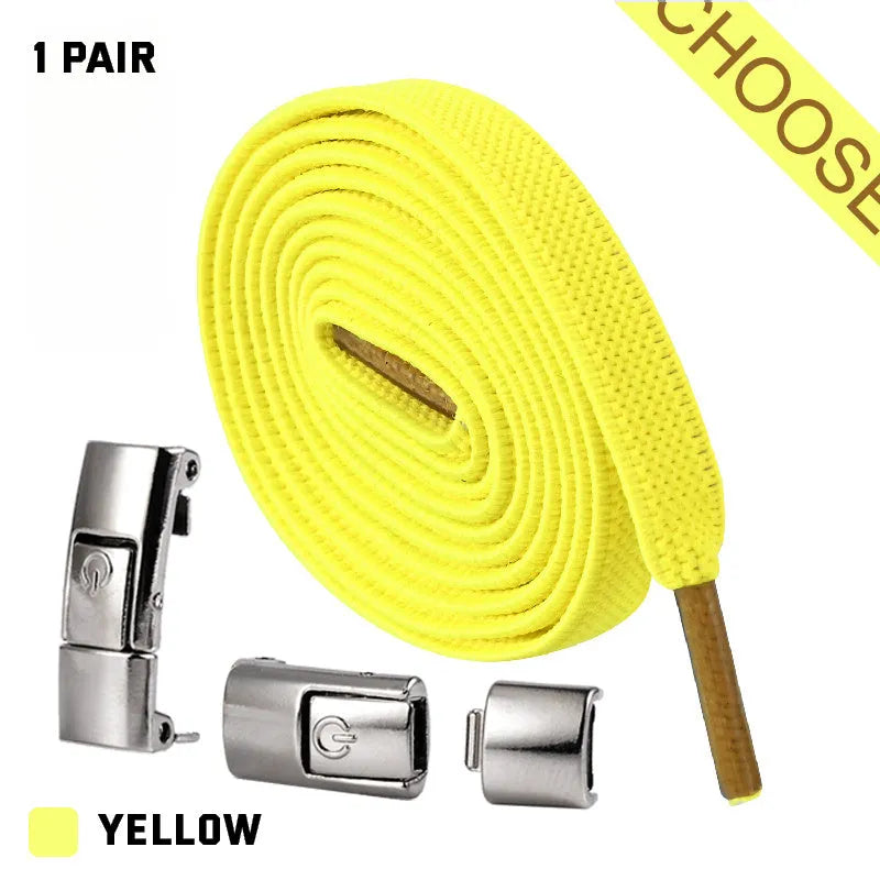 Press lock elastic shoelaces with 8mm widened flat design in various colours
