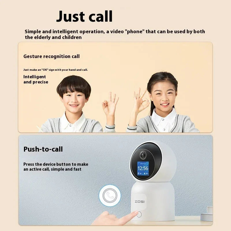 Zhou Shi indoor WiFi security camera with screen on white plastic housing