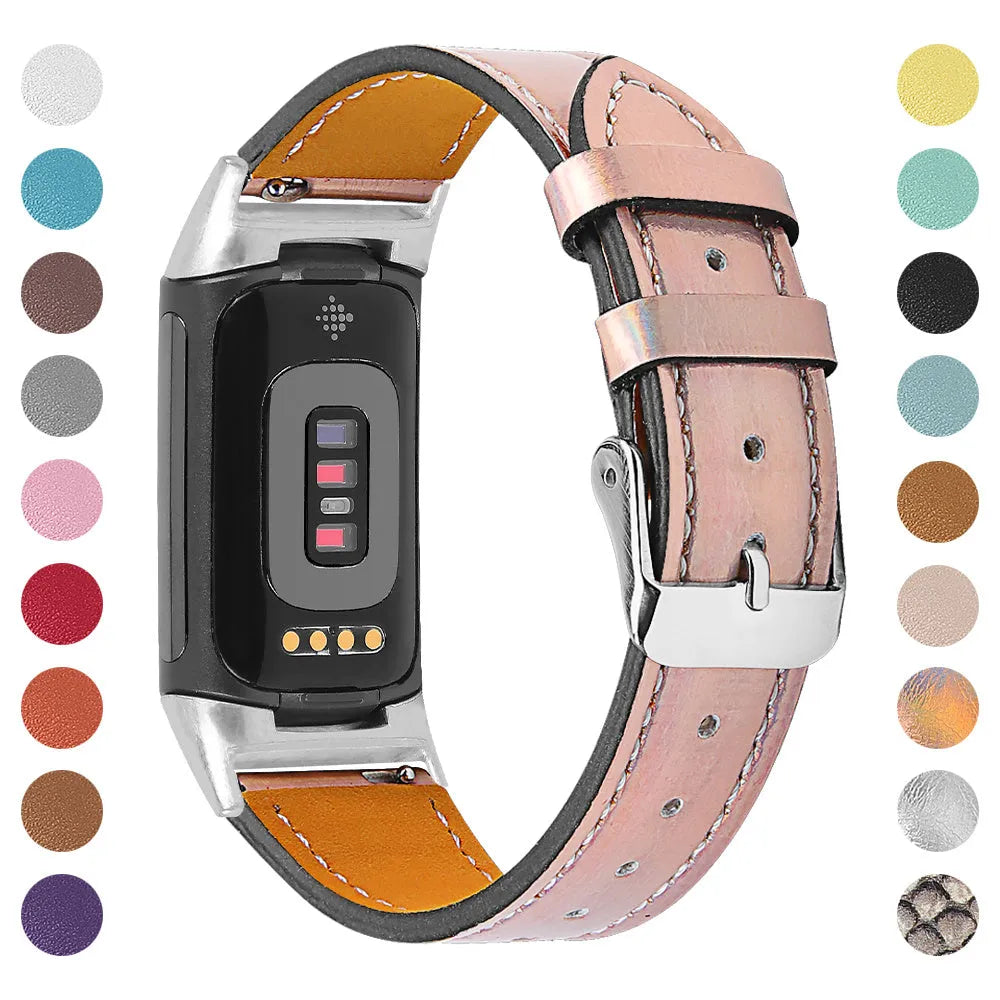 Genuine leather strap for Fitbit Charge 5 and Charge 6 smartwatch in multiple colour options