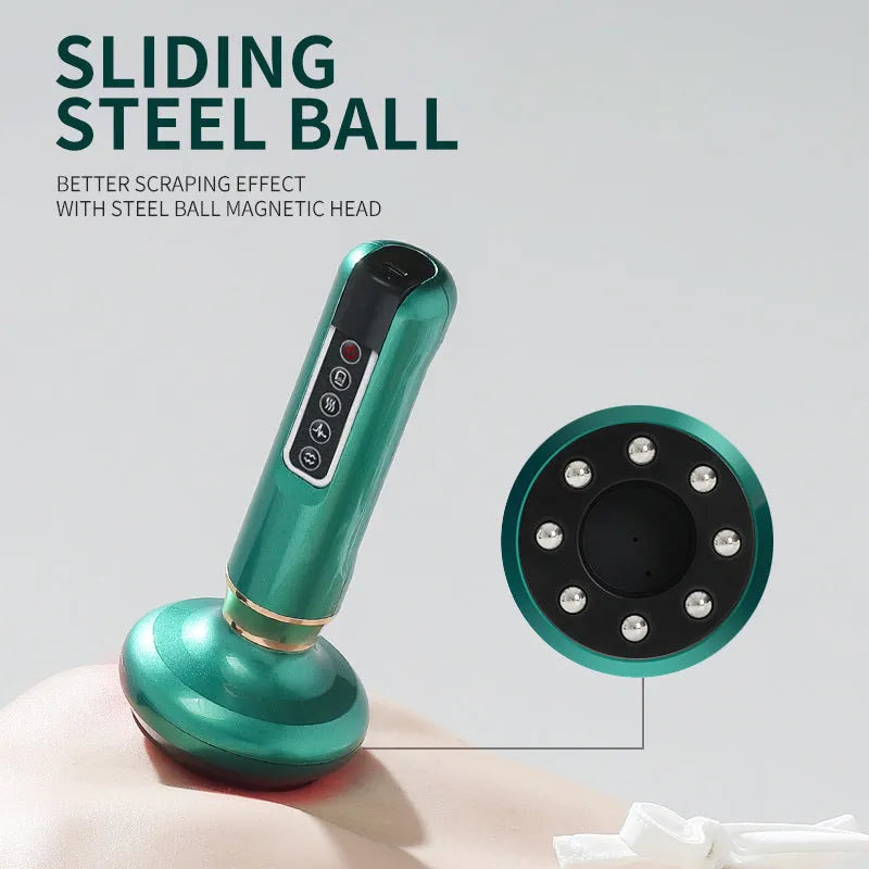 Green electric vacuum cupping massager device with suction cups and USB charger.