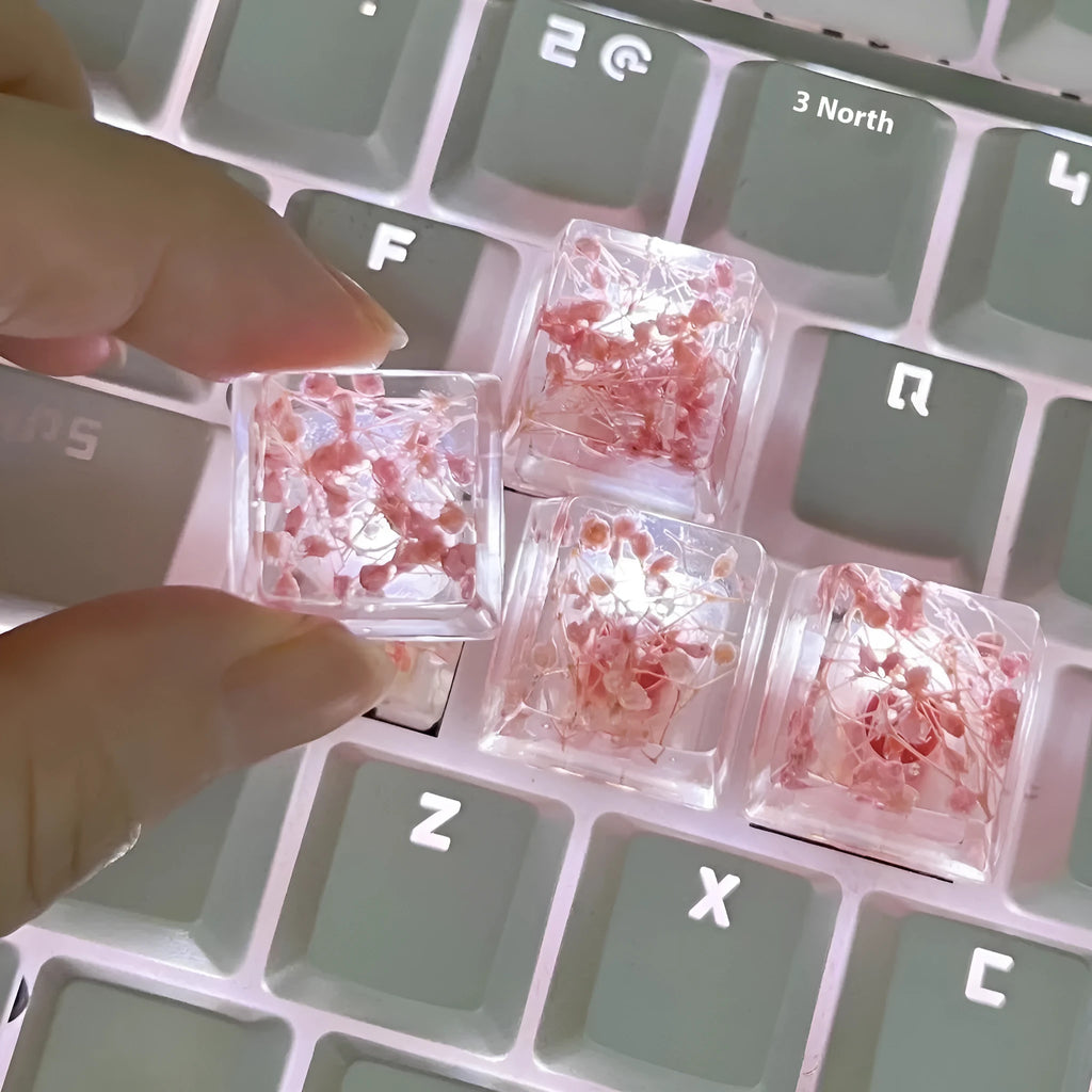 Single resin mechanical keyboard keycap with high transparency and embedded starry sky design, shown in violet colour.