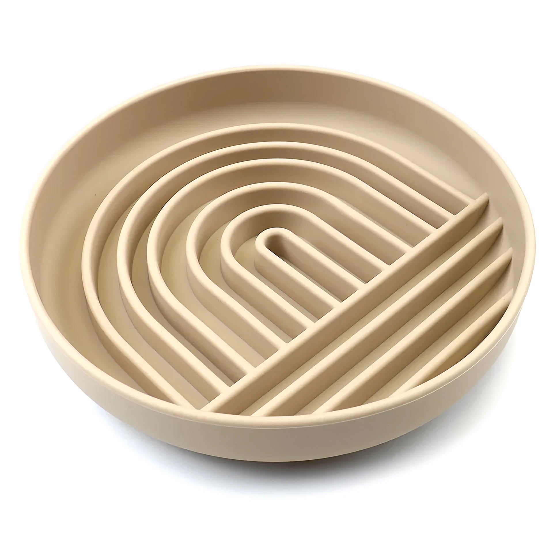 Slowdown Bowl silicone dog slow feeder with ridges, shown in beige colour.