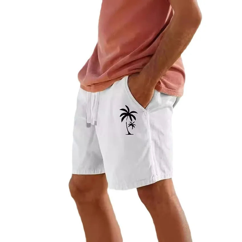 Men's straight-leg drawstring shorts in cotton blend fabric with micro elasticity